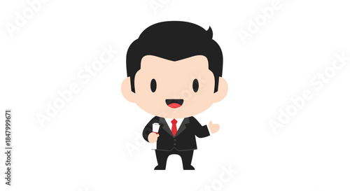Charming cartoon businessman character illustration radiating confidence and success with a