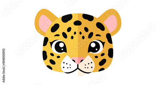 Charming vector illustration of a leopard's head with a friendly and appealing cartoon aesthetic