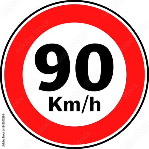 Speed Limit 90 kmh Traffic Sign Vector
