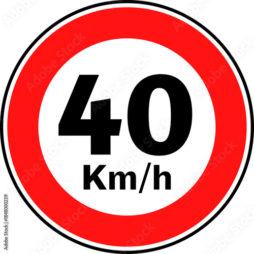 Speed Limit 40 kmh Traffic Sign Vector