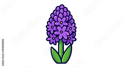 Delightful hyacinth illustration exhibiting a captivating purple hue and vibrant green leaves