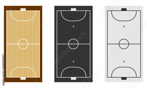 futsal court top view with different style, vector illustration isolated on white background.