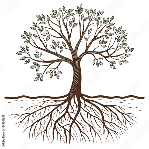Illustrated tree with roots