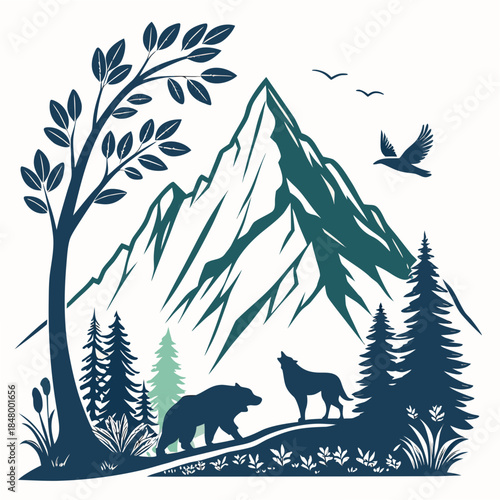 Wildlife in mountainous forest