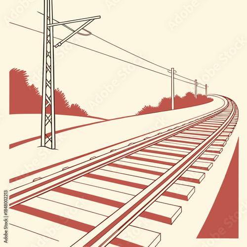 Railroad track with overhead cables