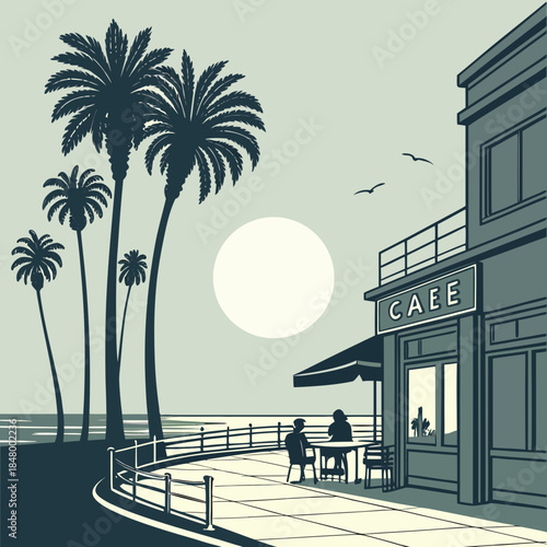 Sunset at the beachfront cafe