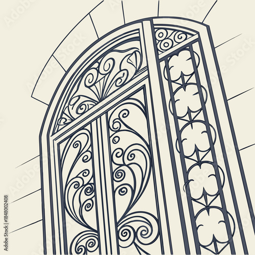 Ornate iron gate with floral design