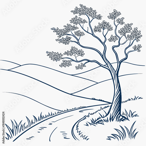Lone tree in serene landscape