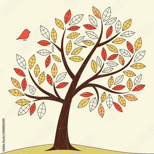 Autumn tree with bird