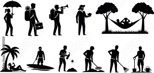 Summer activities silhouette Vector