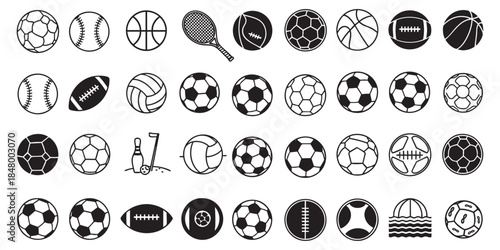 Sports balls icon set. Vector illustration.
