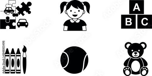 Children's toys and art supplies icons Vector