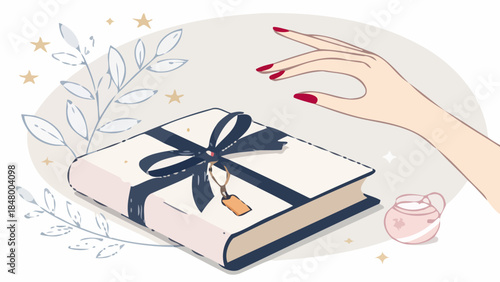 Gift box with ribbon and key illustration