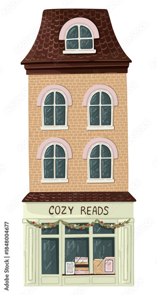 Obraz premium Dutch Christmas House. Winter cottage. Vector.