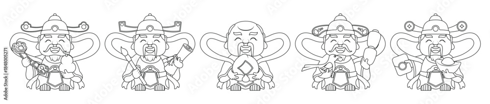 Fototapeta premium 新年传统中国风福禄寿喜财插画 