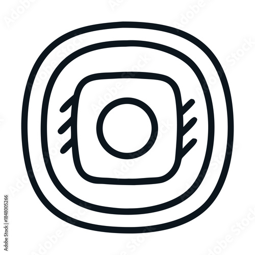 Minimalist line art icon of a traditional japanese mochi dessert, isolated on symbol of japanese culture and cuisine in a simple, clean design