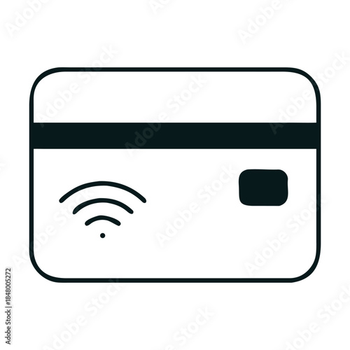 Minimalist line art icon of a credit card with contactless payment symbol, isolated on symbol of modern finance and cashless transactions