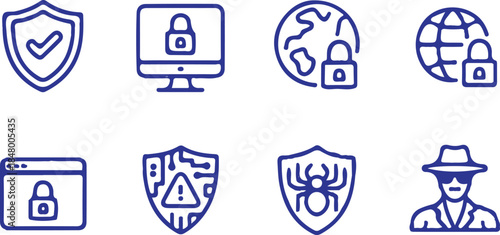 8 security bule line icons set vector illustration design 