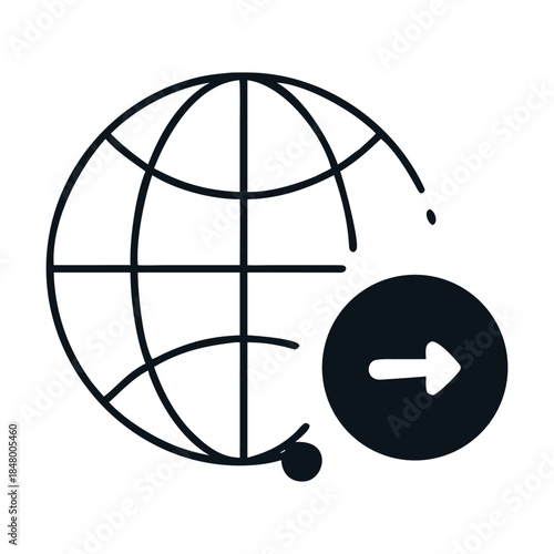 Globe with arrow icon isolated on, representing international communication, global business, or worldwide connection in a minimalist and modern design