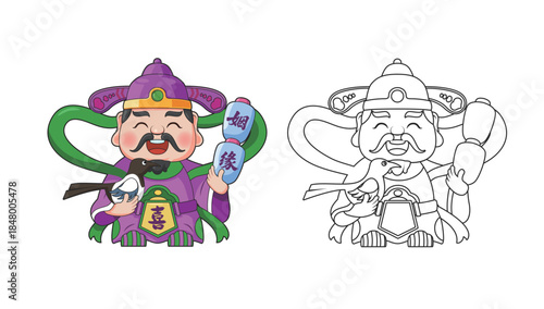 新年传统中国风财神爷喜事插画
