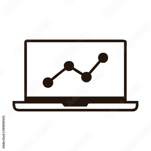 Laptop displaying a line graph isolated on, representing data analysis, financial trends, and business growth in a simple, modern, and minimalist design