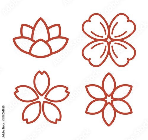 矢量中国风插画花朵描边
