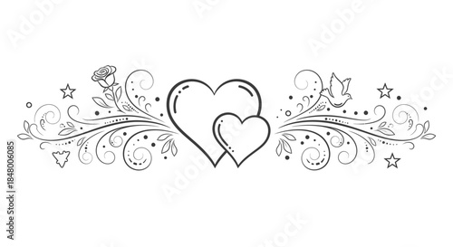 Charming Valentine's Day design with intertwined hearts and floral elements, perfect for expressing love and affection