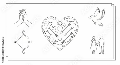 Valentine's Day celebration illustration featuring heart, couple, and symbolic elements