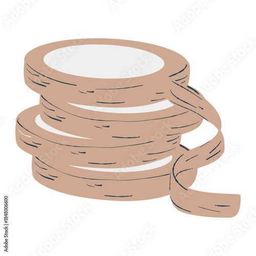 Decorative tape roll, brown washi tape. Washi tape roll illustration, brown tape. Tape spool vector, decorative roll icon