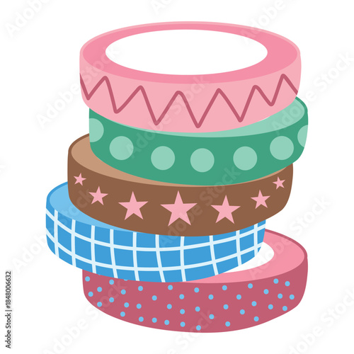 Decorative tape stack, tape set. Washi tape stack illustration, tape roll collection. Patterned tape set, decorative roll vector