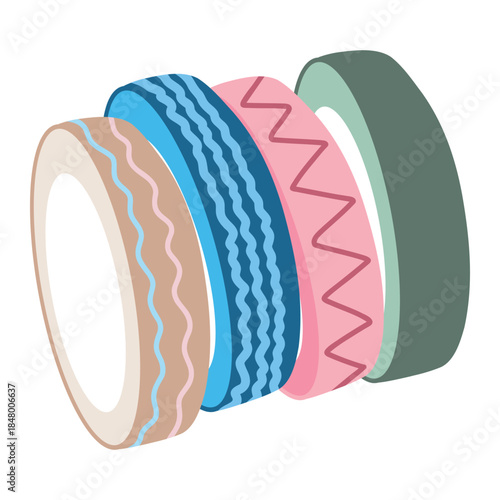 Decorative tape collection, washi set. Washi tape assortment illustration. Tape roll collection, decorative strips