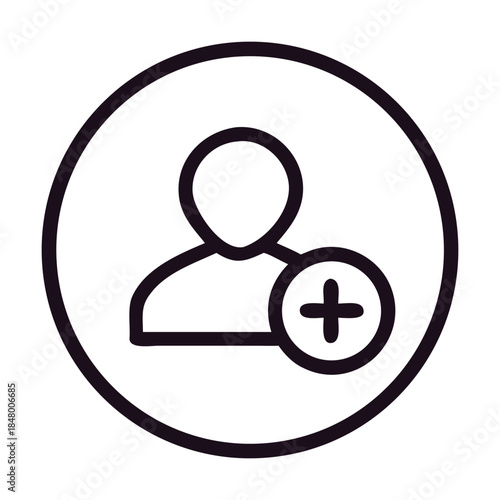 Add user icon isolated on depicts a person icon with a plus sign, symbolizing the addition of new members, users, or contacts to a system or network