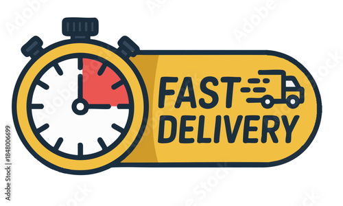 Fast Delivery Icon with Truck and Chronometer, Express and Urgent Delivery Concept, On-Time Shipping and Timely Order Vector Illustration for Services