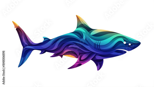 Vibrant Abstract Shark Illustration with Colorful Swirling Patterns and Artistic Design
