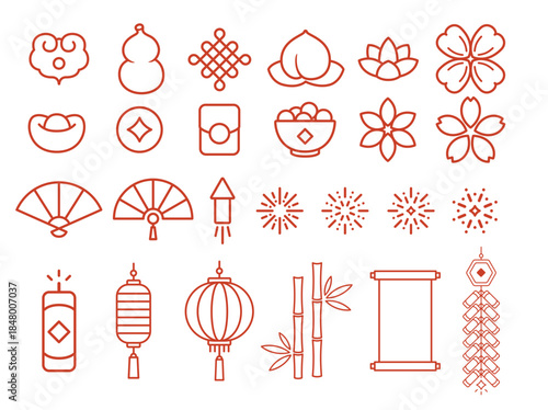 新年春节传统喜庆中国风边框插画
