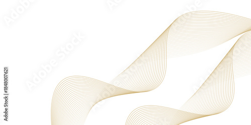 Luxury abstract gold wavy line pattern (guilloche curves) with copy space. Elegant golden color smooth gradient on white background. Premium vector striped texture for banner, business backdrop.
