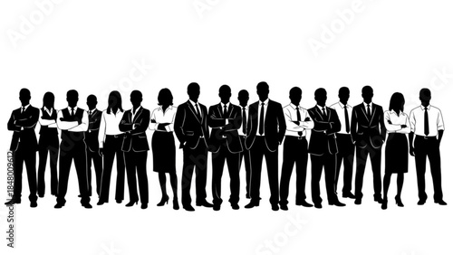Silhouette of a diverse group of business professionals standing together in a line on