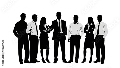 Silhouettes of business people standing in a row on