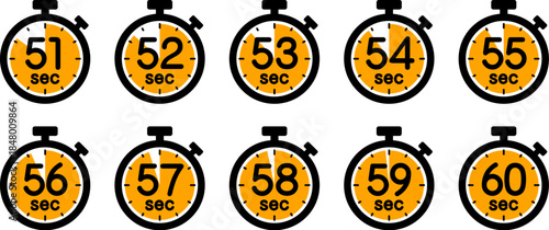 時間を示すストップウォッチのアイコン（stopwatch icon　51sec/52sec/53sec/54sec/55sec/56sec/57sec/58sec/59sec/60sec）
