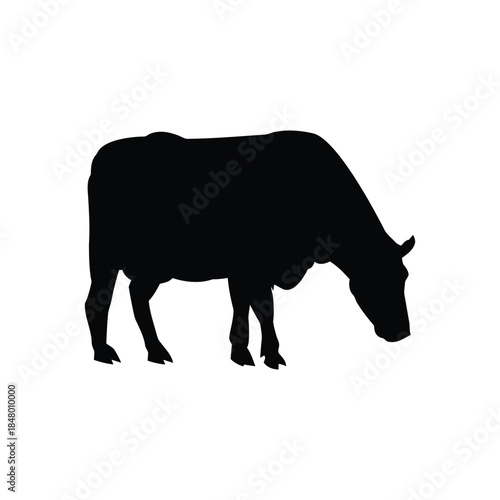 Silhouette of a cow grazing in a field, showcasing a simple and minimalist design ideal for various agricultural or farming-related contexts