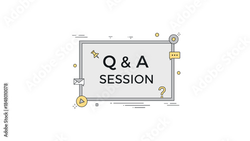 A modern q and a session graphic features a gray rectangle with question and answer icons, perfect for presentations and online events.
