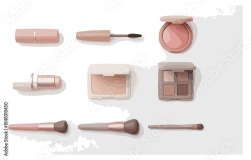 Cosmetic products collection isolated on white background for beauty and fashion