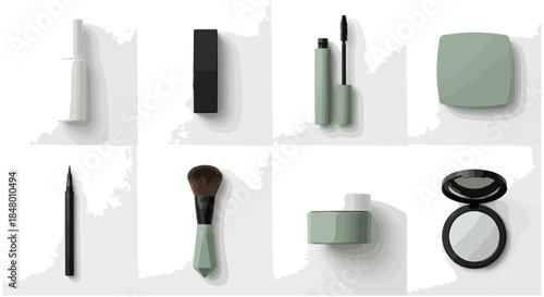 Cosmetics and beauty products arrangement on white surface