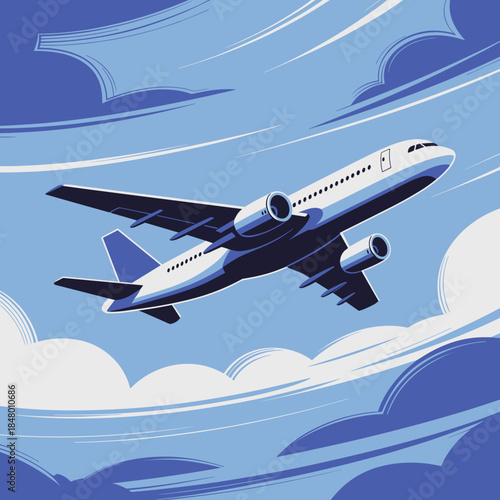 Airplane Flying In Sky Among Clouds During Sunny Day