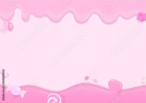 Candy with strawberry milk cream background