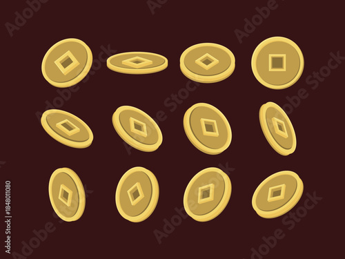 coin china rich element gold cartoon chinese new year wealth fortune money asia currency festival