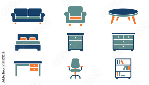 Furniture icons set graphic elements for interior design illustration