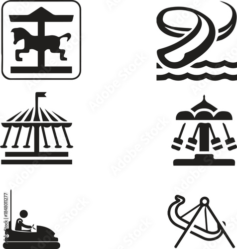 Amusement park ride icons set