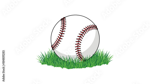 A pristine white baseball rests on a vibrant patch of green grass, evoking the spirit of America's favorite pastime.