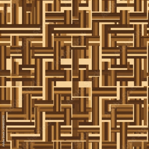 Abstract Geometric Pattern with Interlocking Brown and Beige Lines.